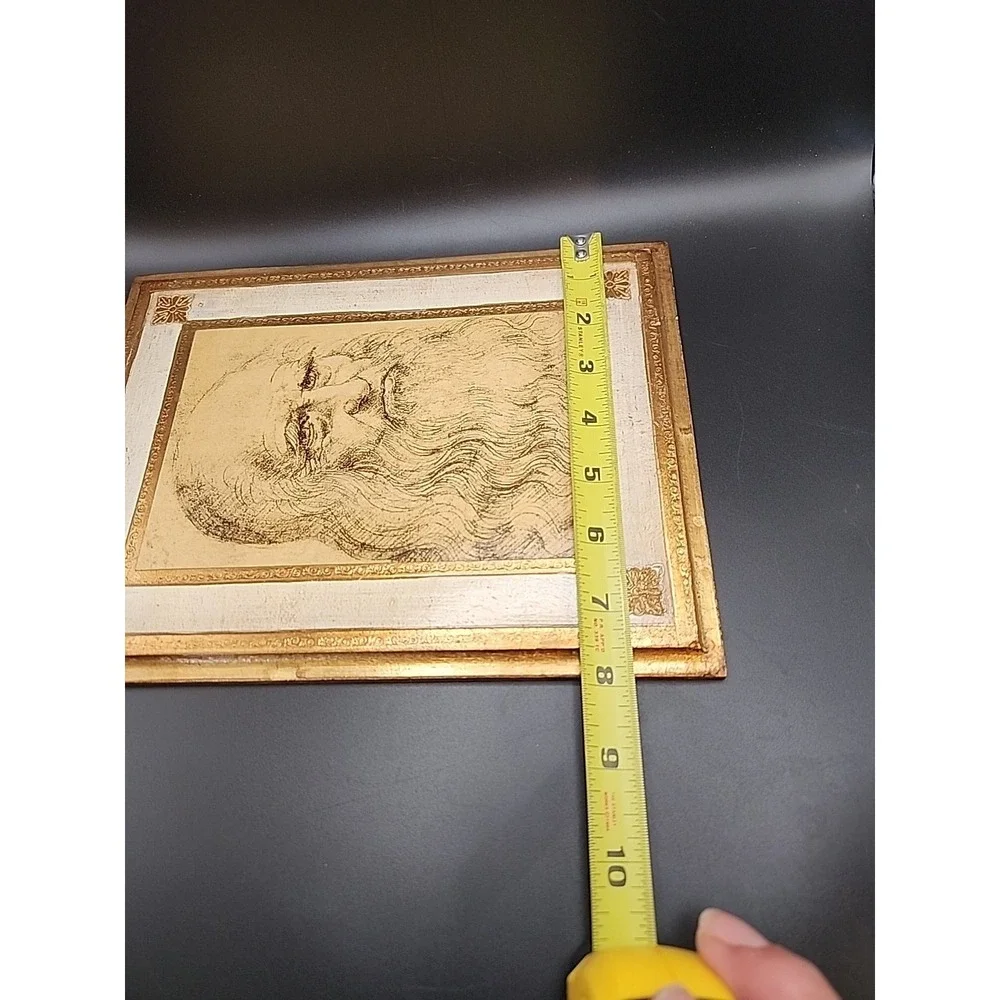 Vintage Gilt Wood Italian Florentine Plaque Leonardo DaVinci's Portrait Of A Man